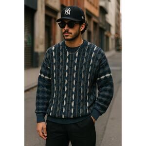 Vintage 90s Protege Collection Mens Textured Multi Print Biggie Sweater Size XL